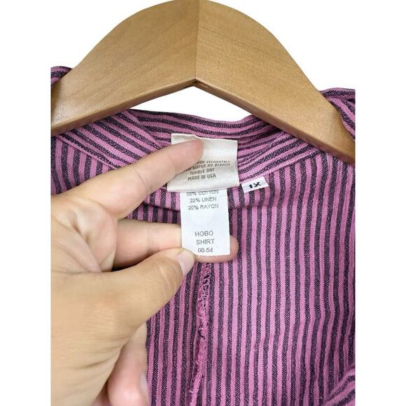Mill Valley Clothing Co Pink Stripe Cotton Long Sleeve Hobo Top Shirt Tunic 1X - Picture 3 of 6